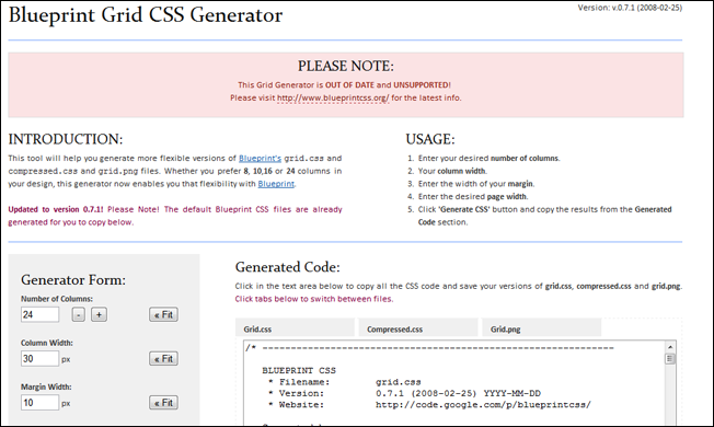 Blueprint Grid CSS Generator