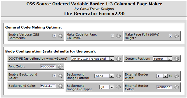 CSS Source Ordered Variable Border 1-3 Columned Page Maker