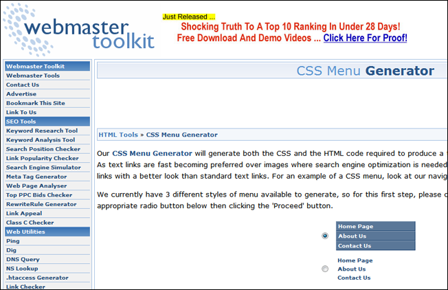 CSS Menu Generator by Webmaster Toolkit