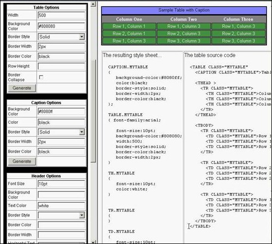 HTML Table Generator with CSS