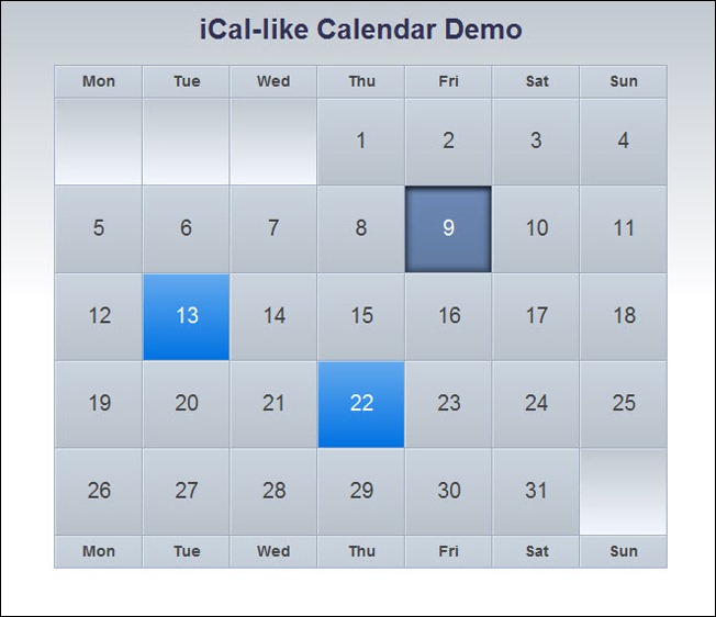 Create astonishing iCal-like calendars with jQuery